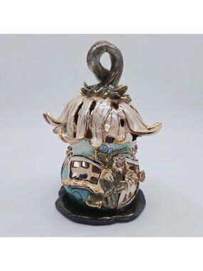 Blue Sky Clayworks Flower Cottage Tea Lite Holder Signed Heather Goldminc